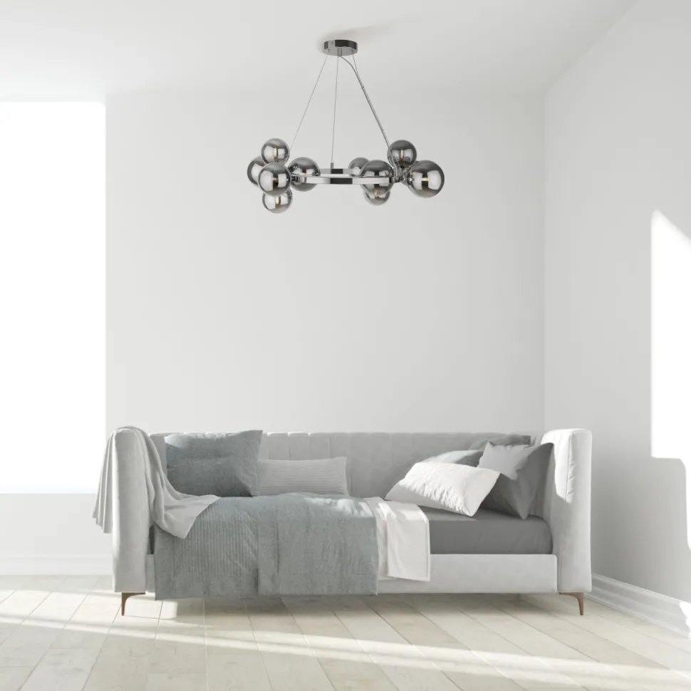 Pendelleuchte Metall Rauchglas G9 B: 67 cm Kugelschirm