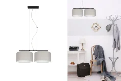 Pendelleuchte Metall Stoff E27 Schwarz Grau blendarm