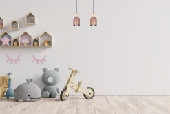 Pendelleuchte Pink Metall Holz 2-flammig E27 46 cm lang