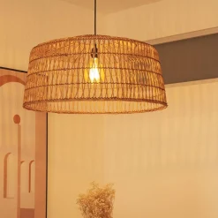 Pendelleuchte Rattan E27 groß Ø 79 cm rund in Natur Boho