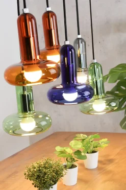 Pendelleuchte Rauchglas Grün Blau Bernstein E14 65 cm