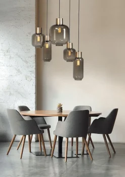 Pendelleuchte Rauchglas Metall Schwarz Gold verstellbar