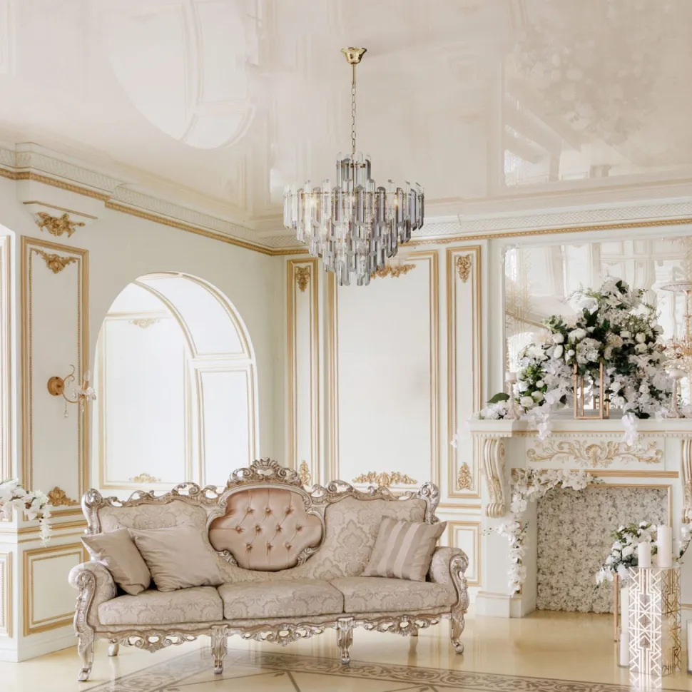 Pendelleuchte Rauchglas Metall E14 B: 60,8 cm Kristall