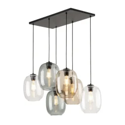 Pendelleuchte Rauchglas Metall L: 70 cm H: max. 1,3 m 6x E27