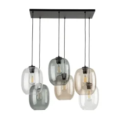 Pendelleuchte Rauchglas Metall L: 70 cm H: max. 1,3 m 6x E27