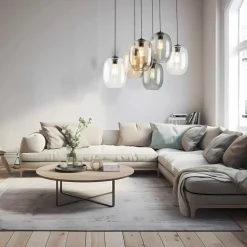 Pendelleuchte Rauchglas Metall L: 70 cm H: max. 1,3 m 6x E27