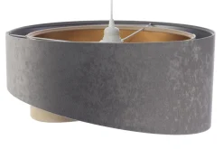 Pendelleuchte rund Ø 50 cm Grau Silber Beige Gold E27 Stoff