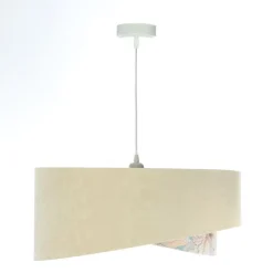 Pendelleuchte rund D: 50 cm E27 Stoff in Beige Creme Gold