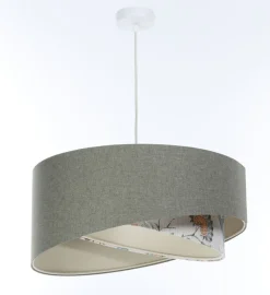 Pendelleuchte rund D: 40 cm E27 Grün Weiß Floral verstellbar