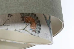 Pendelleuchte rund D: 40 cm E27 Grün Weiß Floral verstellbar