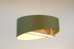 Pendelleuchte rund D: 40 cm E27 Grün Weiß Floral verstellbar