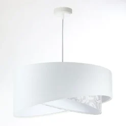 Pendelleuchte rund D: 50 cm E27 Weiß Grau Stoffschirm