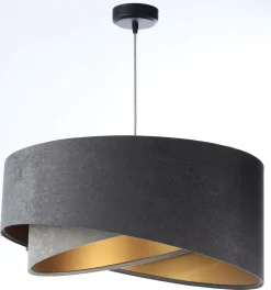 Pendelleuchte rund D: 50 cm Grau Gold E27 Stoffschirm