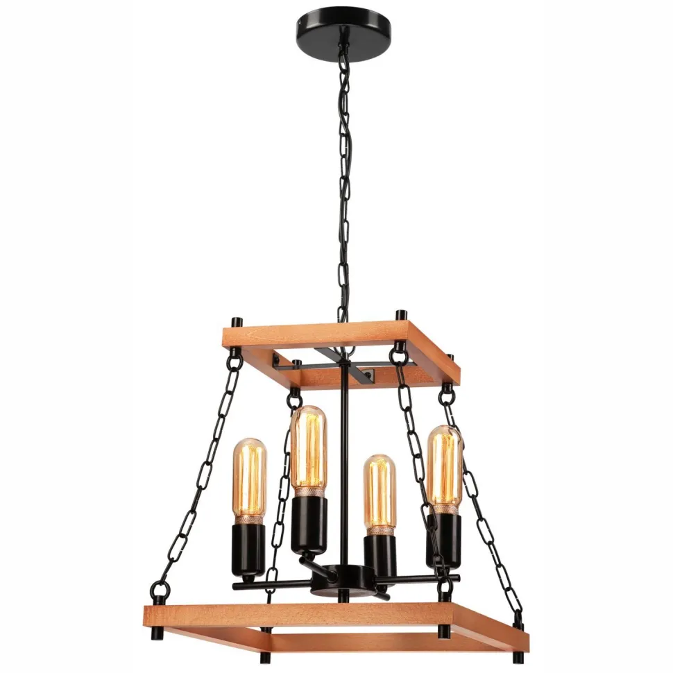 Pendelleuchte Rustikal B: 37 cm 4-flammig E27 Holz Metall