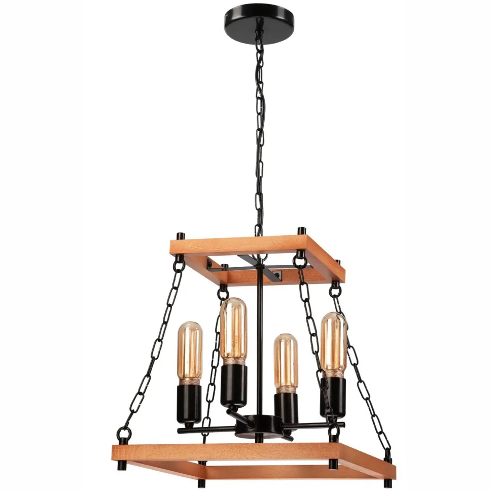 Pendelleuchte Rustikal B: 37 cm 4-flammig E27 Holz Metall