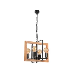 Pendelleuchte Rustikal Holz Metall Schwarz 4-flammig E27