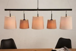 Pendelleuchte Schwarz Braun Beige Stoff Metall 5-flmg