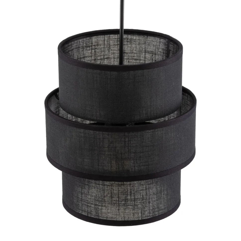 Pendelleuchte Schwarz E27 D: 20 cm rund Modern Stoff