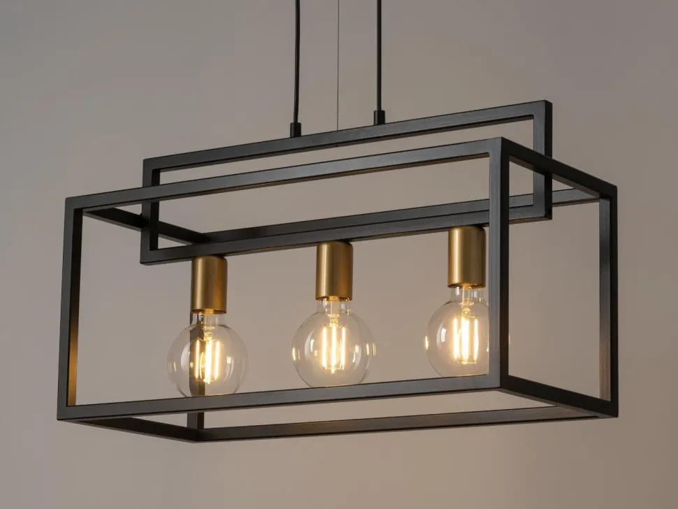 Pendelleuchte Schwarz Gold E27 3-flammig 58 cm lang