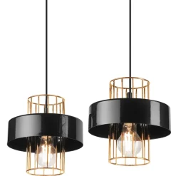 Pendelleuchte Schwarz Gold B: 40 cm Metall 2-flammig E27