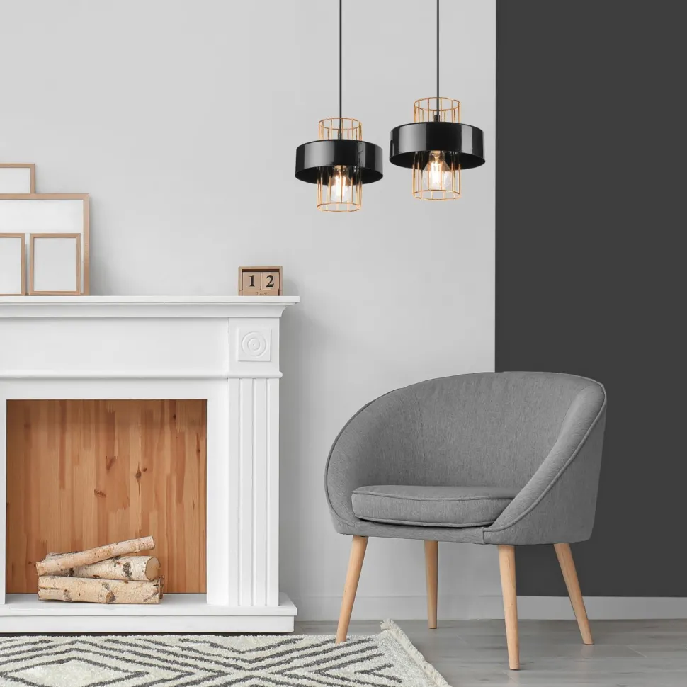 Pendelleuchte Schwarz Gold B: 40 cm Metall 2-flammig E27