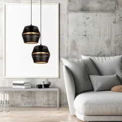 Pendelleuchte Schwarz Gold Metall 2-flammig B:40 cm E27