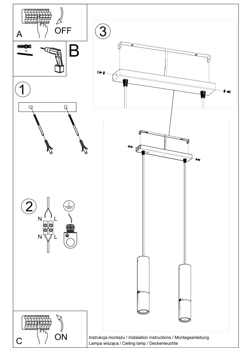 Pendelleuchte Schwarz Gold verstellbar 2-flammig GU10