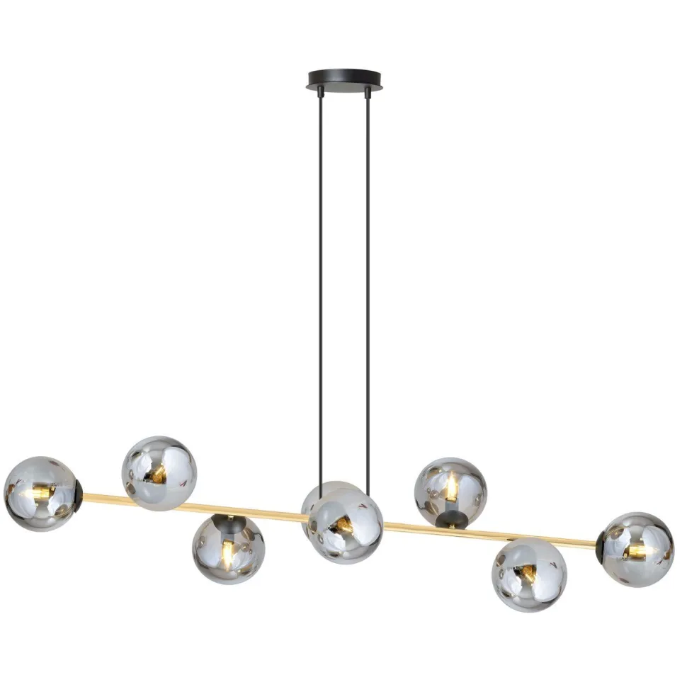 Pendelleuchte Schwarz Graphit Gold 140 cm lang Rauchglas