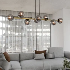 Pendelleuchte Schwarz Graphit Gold 140 cm lang Rauchglas