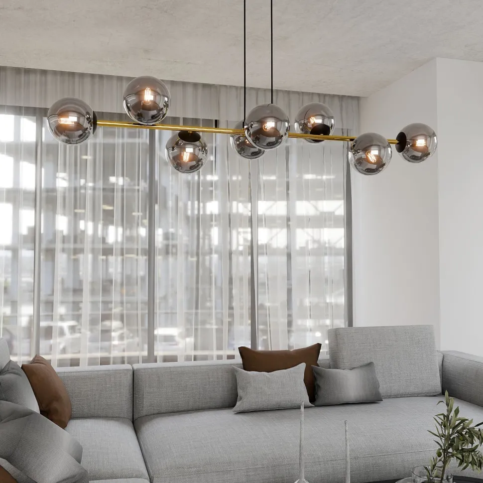 Pendelleuchte Schwarz Graphit Gold 140 cm lang Rauchglas