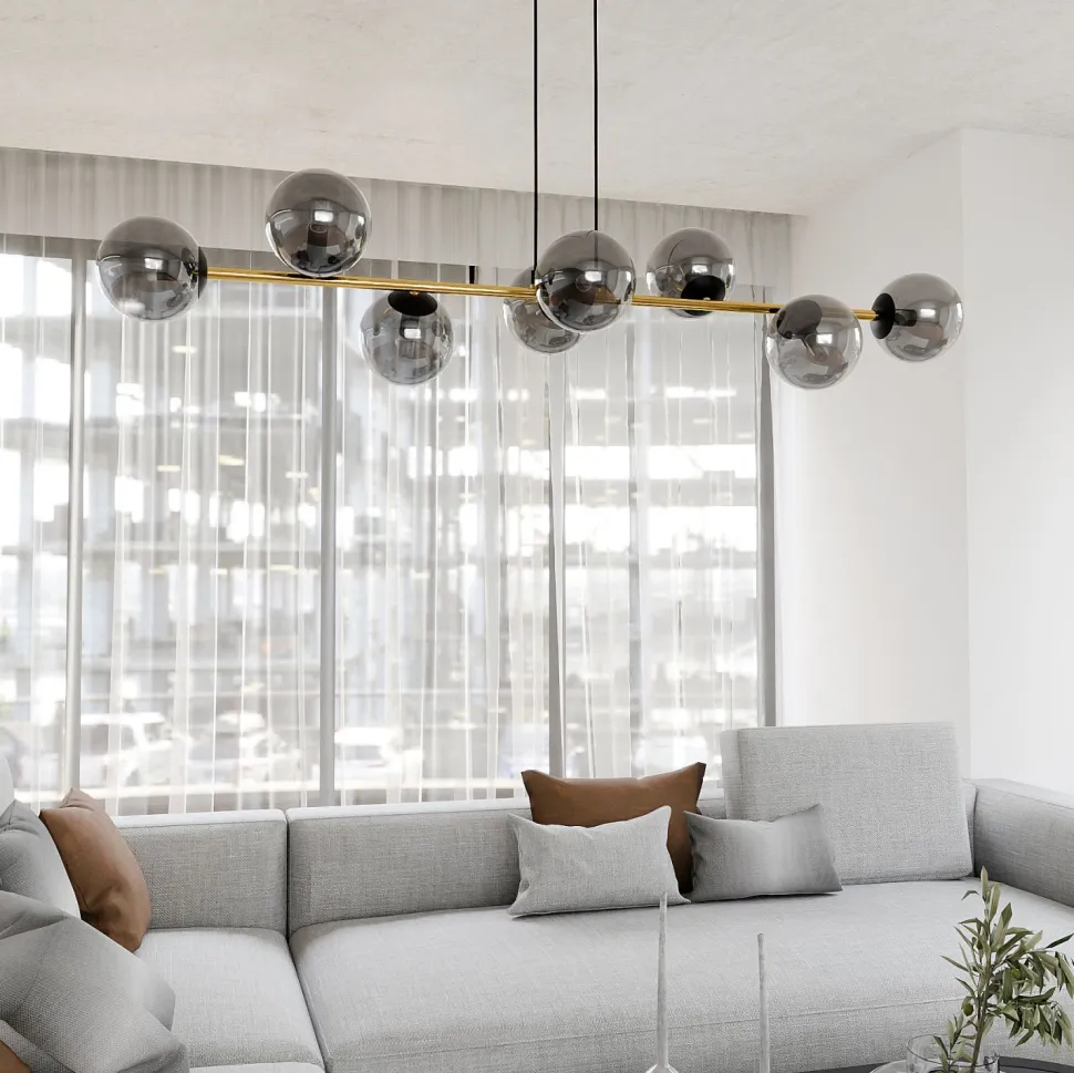 Pendelleuchte Schwarz Graphit Gold 140 cm lang Rauchglas