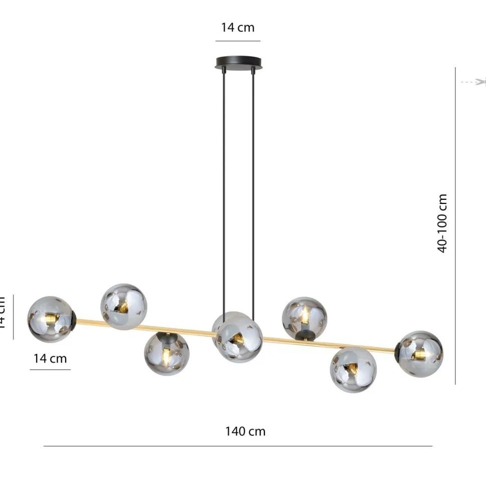 Pendelleuchte Schwarz Graphit Gold 140 cm lang Rauchglas