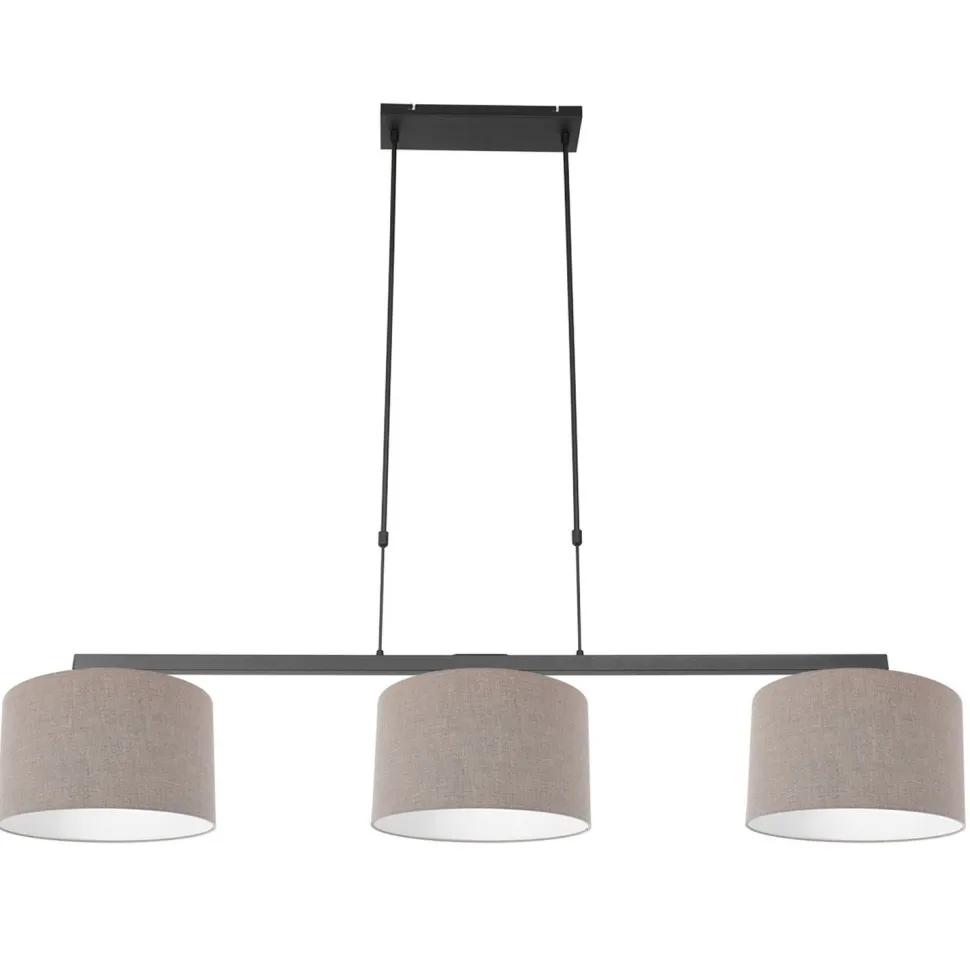 Pendelleuchte Schwarz Grau Metall Stoff 140 cm wohnlich
