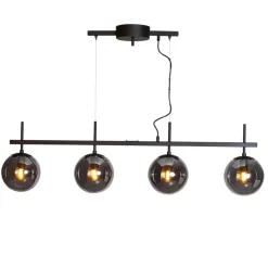 Pendelleuchte Schwarz Grau B: 117 cm Metall Rauchglas 4x E27