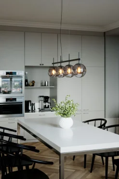 Pendelleuchte Schwarz Grau B: 117 cm Metall Rauchglas 4x E27