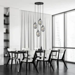 Pendelleuchte Schwarz Grau 4-flammig E14 Rauchglas