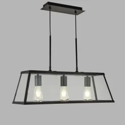 Pendelleuchte Schwarz Klar B: 65 cm 3x E27 Glas Metall