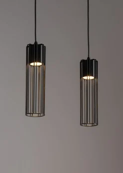 Pendelleuchte Schwarz Metall Gitter 2-flmg GU10 38 cm