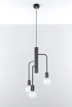 Pendelleuchte Schwarz Metall Retro 3-flammig E27 NERVIA