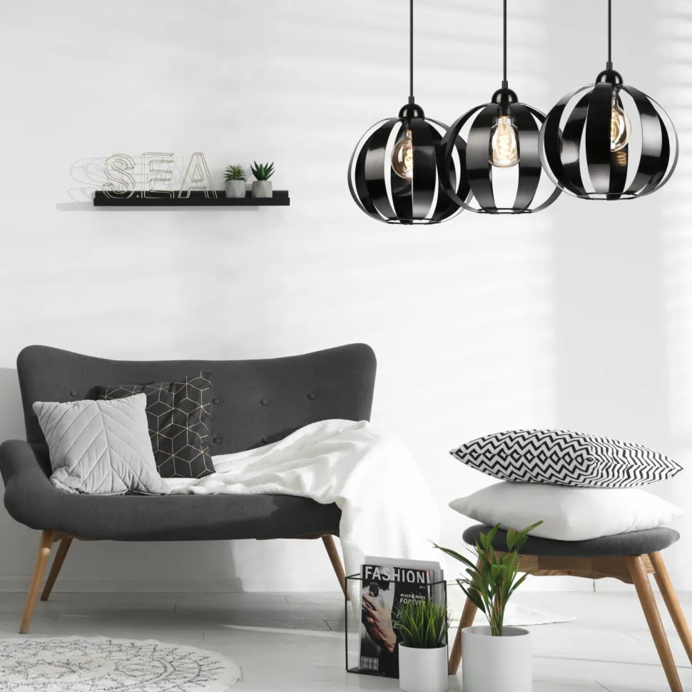 Pendelleuchte Schwarz Metall 3-flammig E27 verstellbar