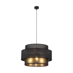 Pendelleuchte Schwarz Stoff Ø 50 cm H: max. 160 cm 3x E27