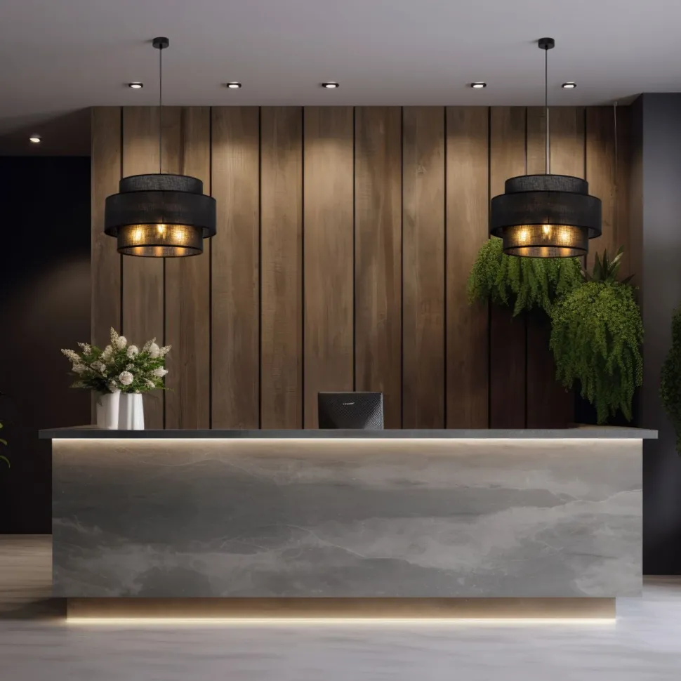 Pendelleuchte Schwarz Stoff Ø 50 cm H: max. 160 cm 3x E27