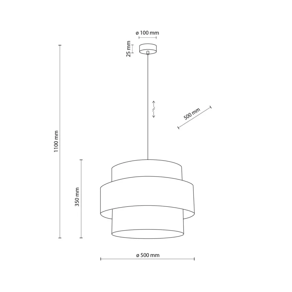 Pendelleuchte Schwarz Stoff Ø 50 cm H: max. 160 cm 3x E27