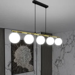 Pendelleuchte Schwarz Weiß Gold E14 Glas Metall 105 cm lang