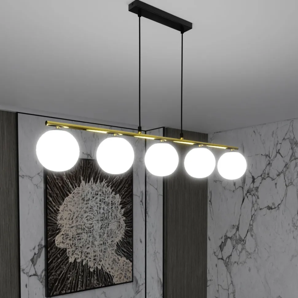 Pendelleuchte Schwarz Weiß Gold E14 Glas Metall 105 cm lang