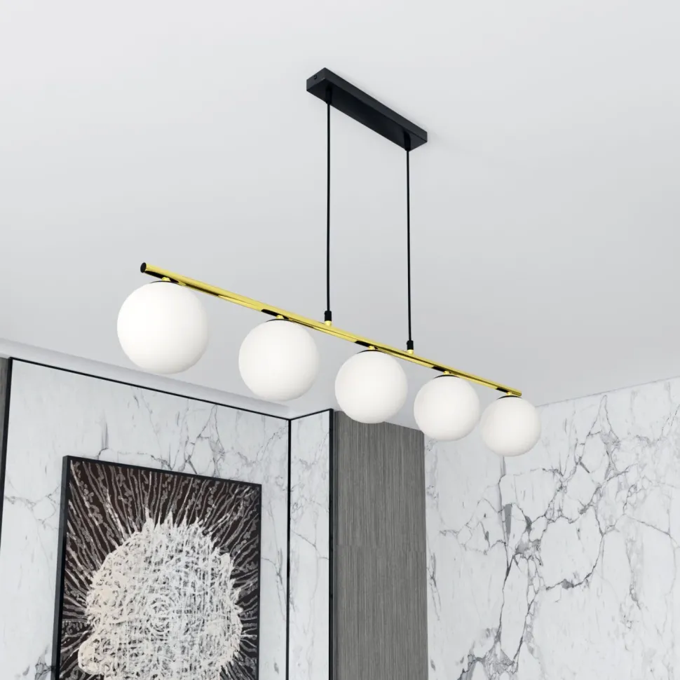 Pendelleuchte Schwarz Weiß Gold E14 Glas Metall 105 cm lang