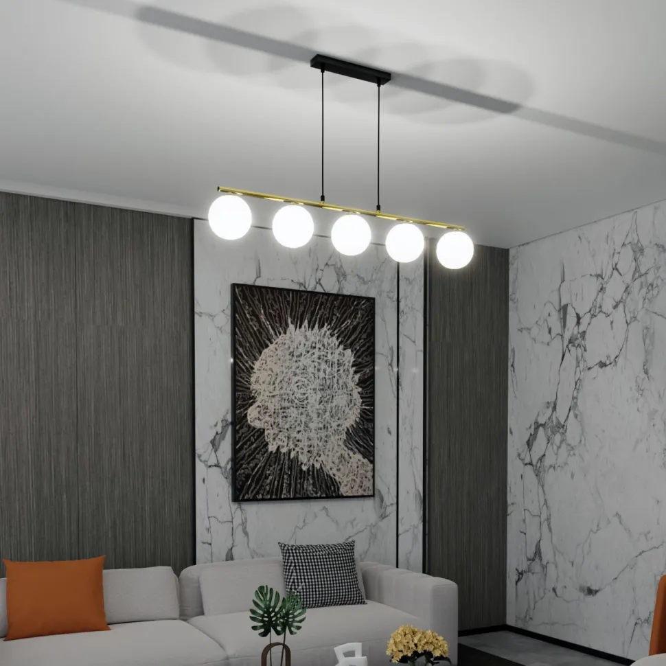 Pendelleuchte Schwarz Weiß Gold E14 Glas Metall 105 cm lang