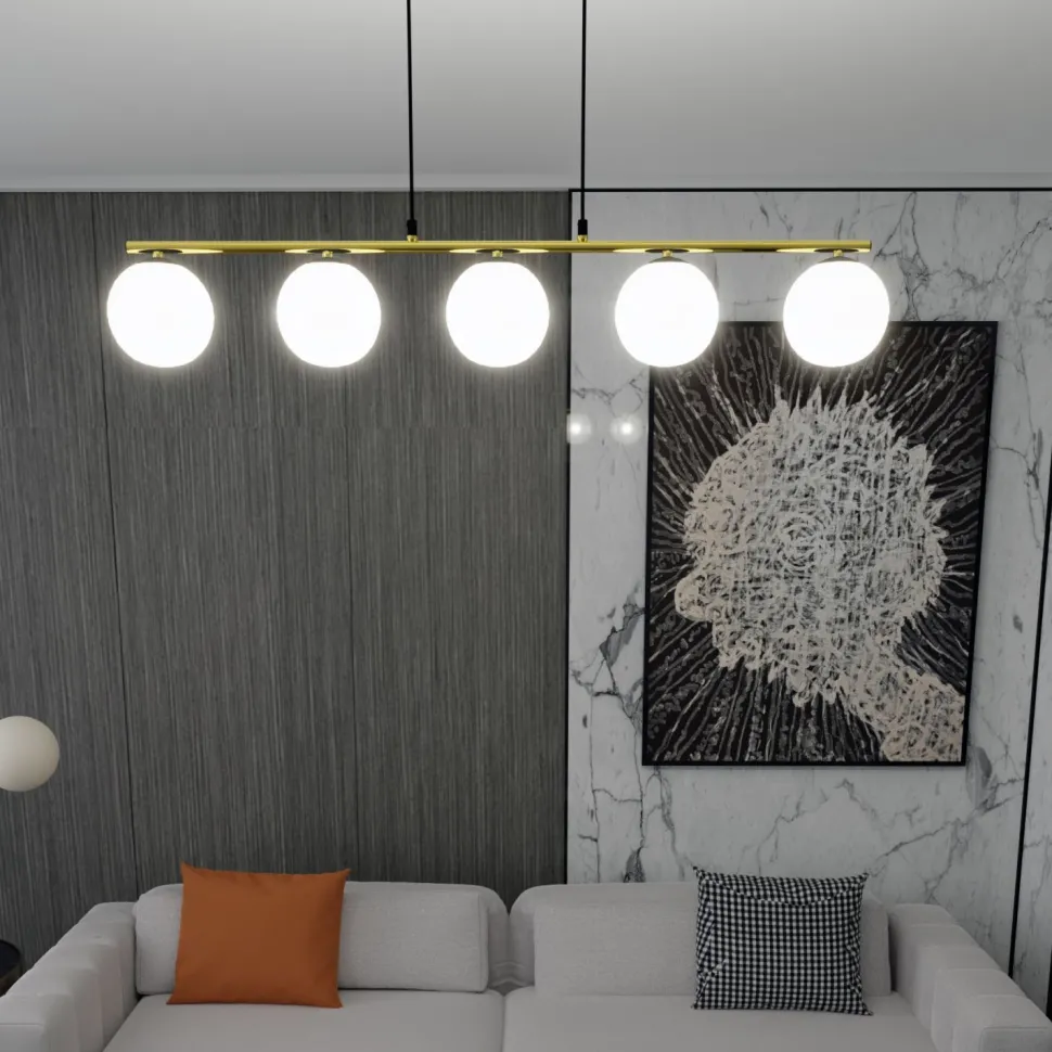 Pendelleuchte Schwarz Weiß Gold E14 Glas Metall 105 cm lang