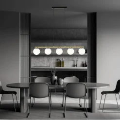 Pendelleuchte Schwarz Weiß Gold E14 Glas Metall 105 cm lang