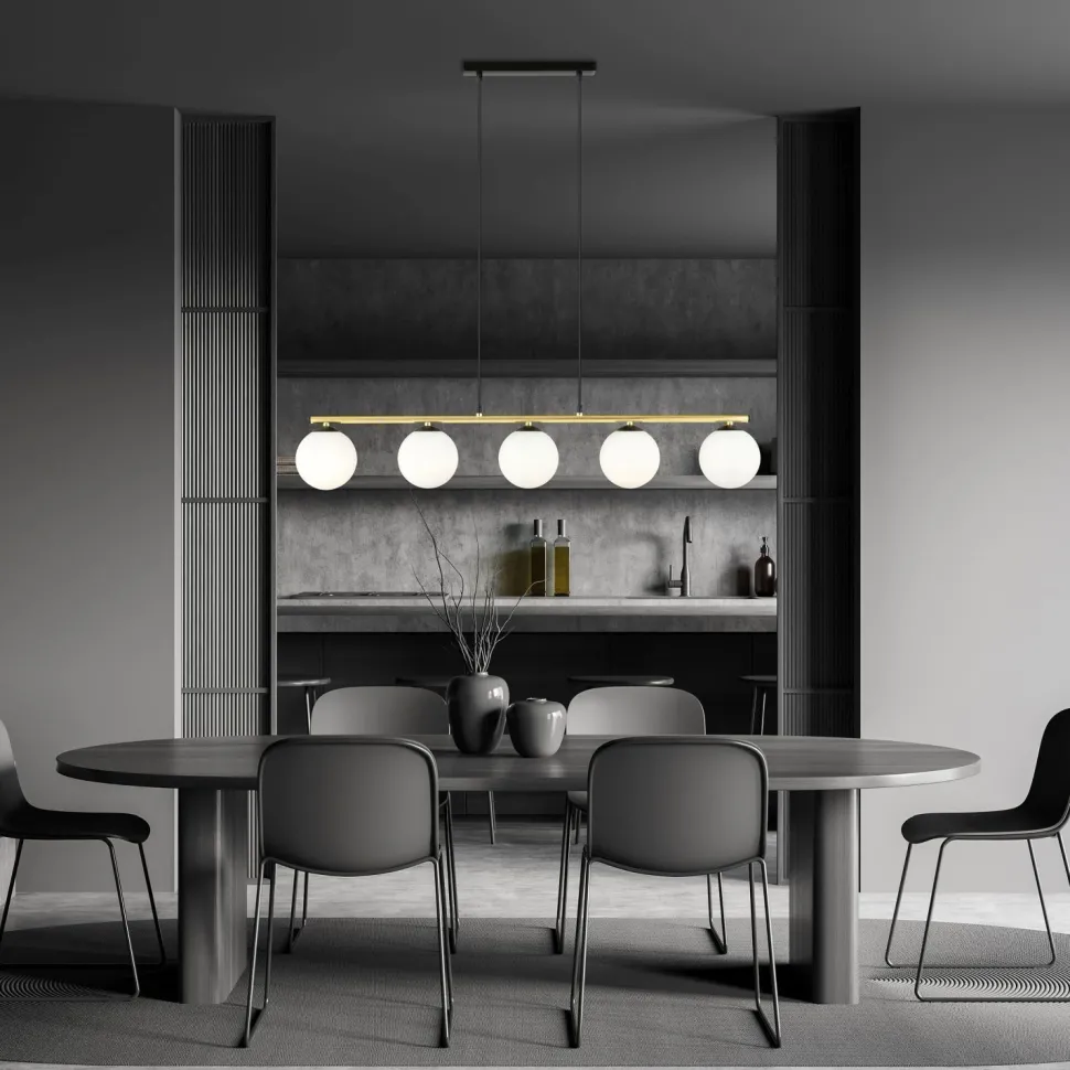 Pendelleuchte Schwarz Weiß Gold E14 Glas Metall 105 cm lang